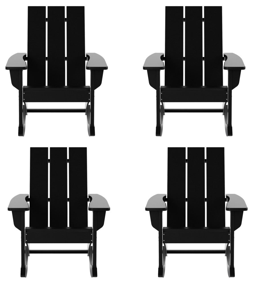 WestinTrends 4PC Modern Adirondack Outdoor Rocking Chair Set, Porch Rockers, Black