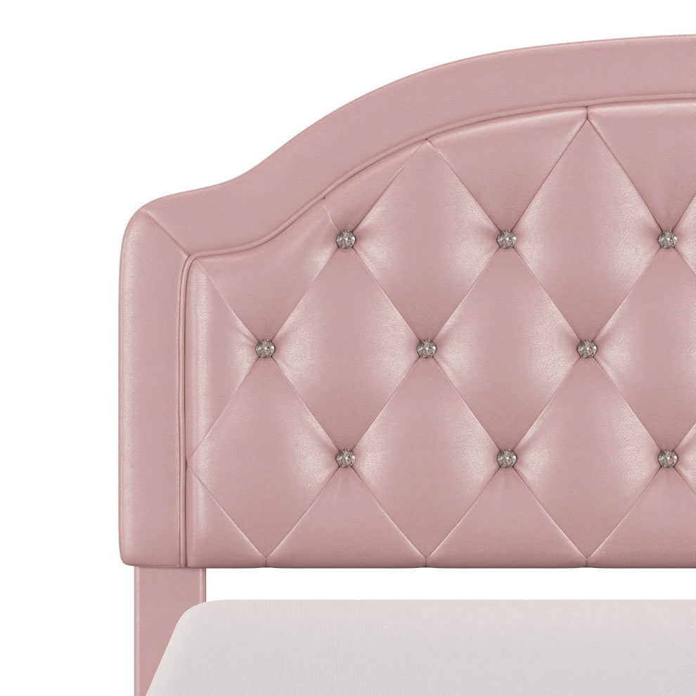 Karley Upholstered Bed, Pink Faux Leather, Full