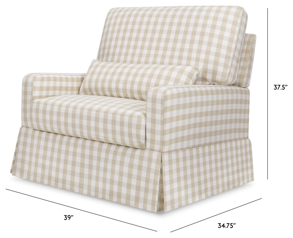 Crawford Pillowback Chair and a Half Comfort Swivel Glider, Tan Gingham