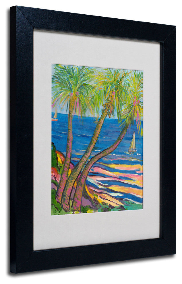 'Three Coconut Palms' Matted Framed Canvas Art by Manor Shadian