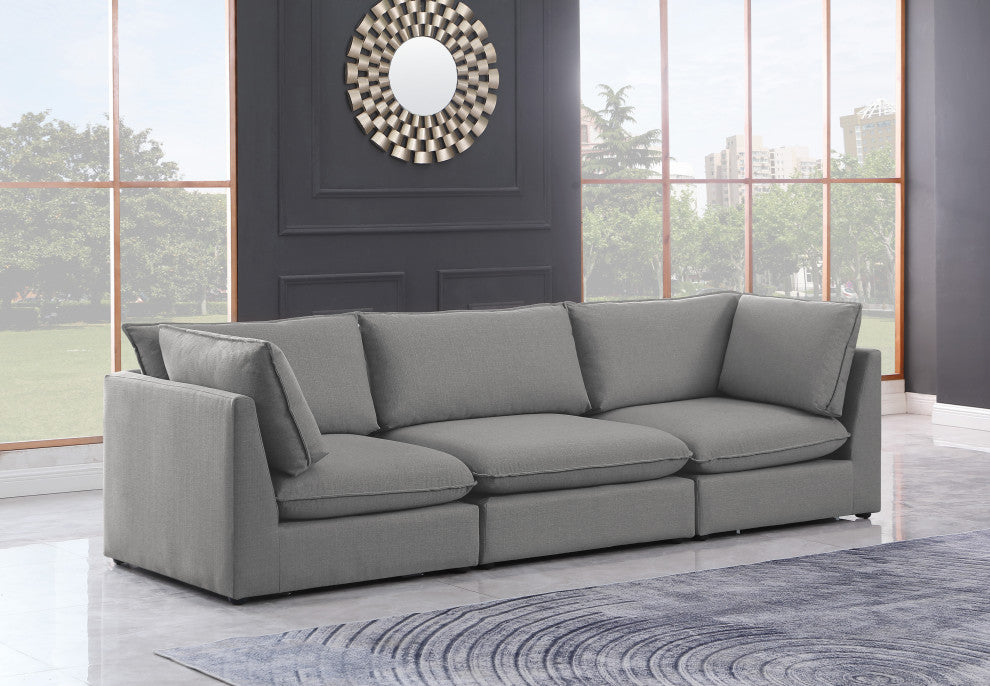 Mackenzie Linen Textured Fabric Upholstered 3-Piece Modular Sofa, Grey