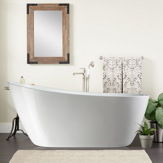 55" Freestanding Acrylic Bathtub, White/Polished Chrome