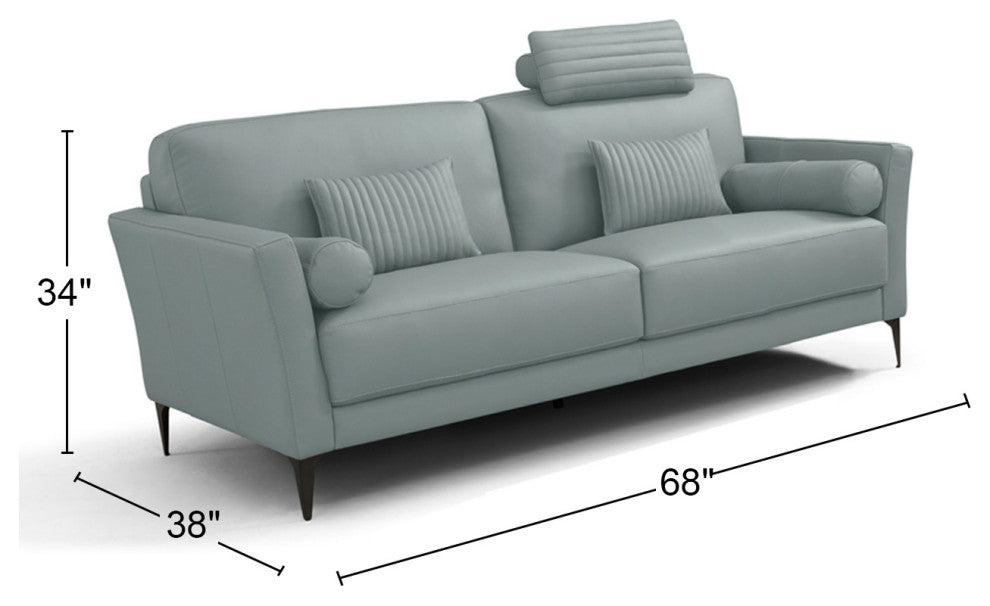 Leather Upholstered Loveseat With Five Pillows, Watery