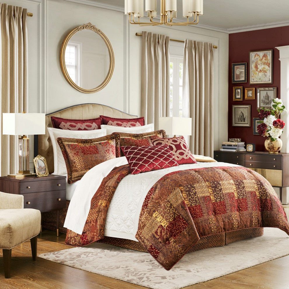 Croscill Galleria Traditional Patchwork 4-Piece Comforter Set, Red, Queen