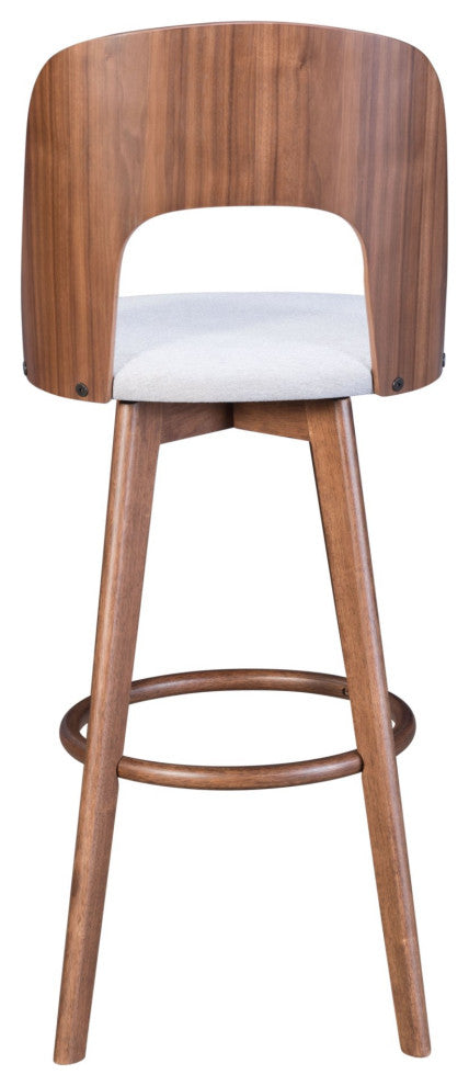 Bar Stool Chair Barstool, Set of 2, Fabric, Wood, Walnut, Gray, Cafe
