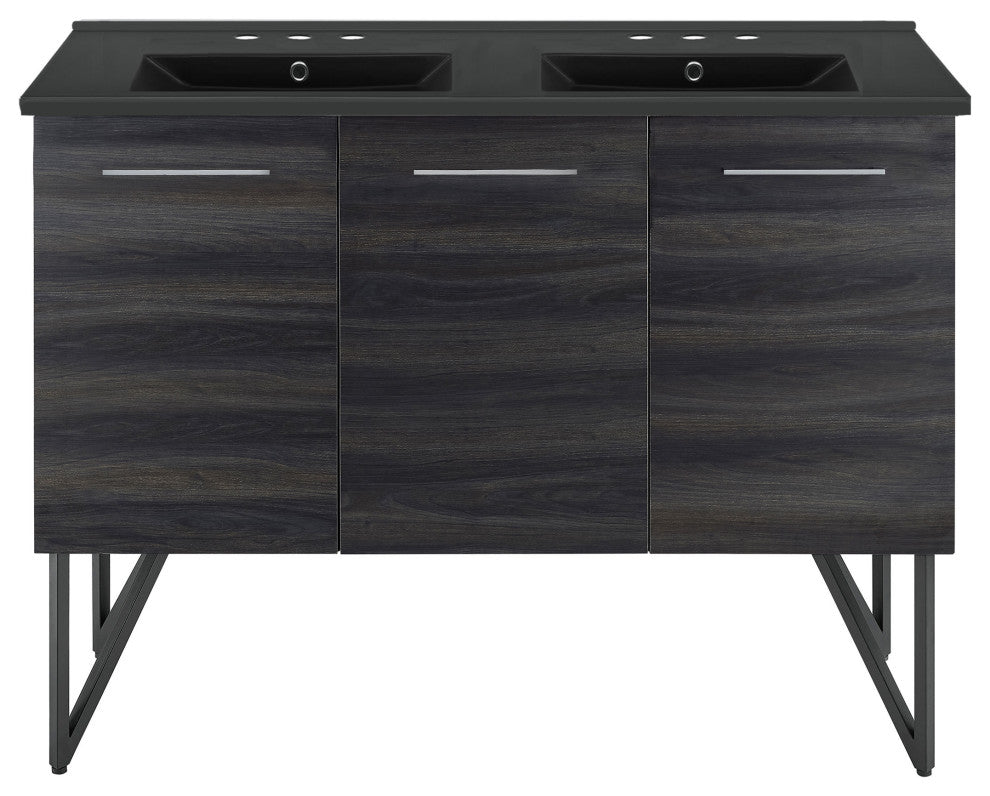 Annecy 48" Black Walnut, Bathroom Vanity With Black, 3-Hole Sink Top
