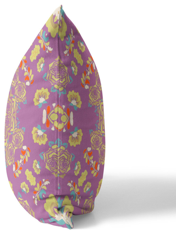 16" Purple Yellow Wreath Indoor Outdoor Zippered Throw Pillow