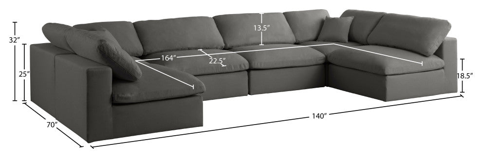 Plush Velvet / Down Standard Comfort 6-Piece U-Shaped Modular Sectional, Grey