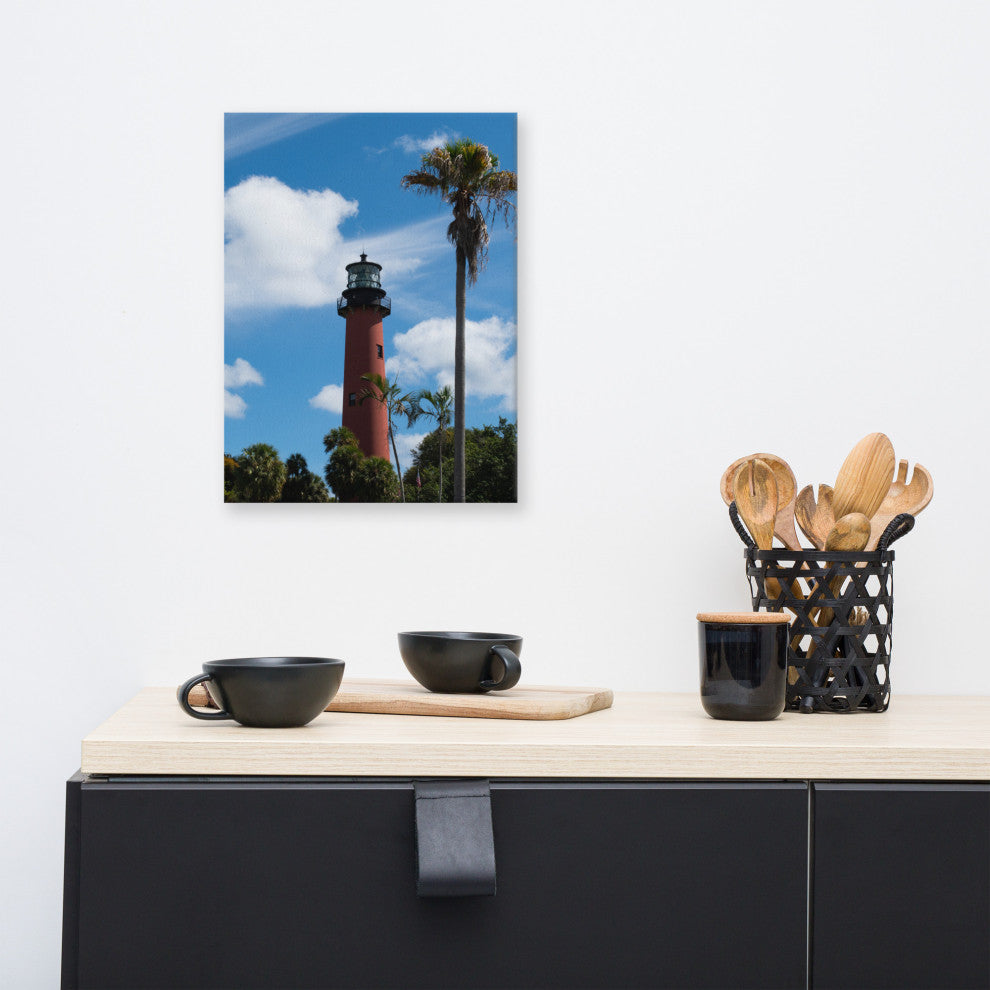 Jupiter Lighthouse Color Coastal Landscape Photo Canvas Wall Art Print, 12" X 16"