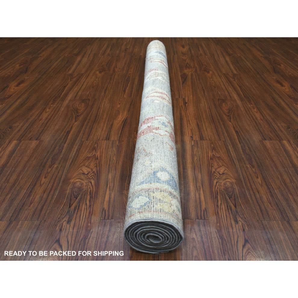 Hand Knotted Gray Afghan Angora Oushak Soft Wool Oriental Rug, 6'0" x 8'8"