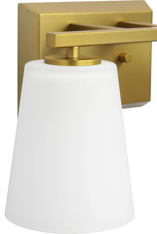 Vertex Collection Two-Light Brushed Gold Etched White Glass Bath Light