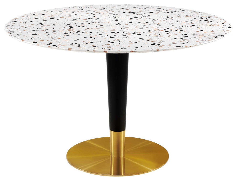 47" Dining Table, Round, White Gold, Metal, Modern Cafe Bistro Hospitality