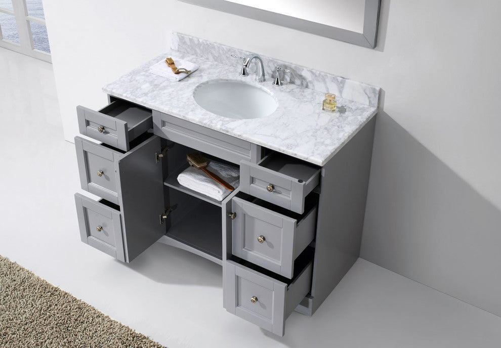 Virtu Elise 48" Single Bathroom Vanity, Gray With Marble Top, With Mirror