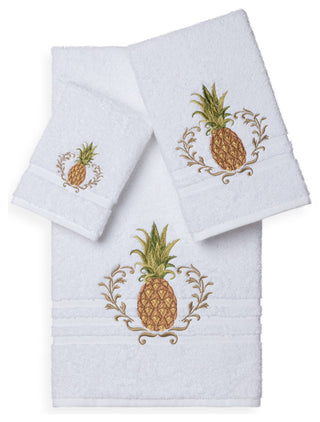 Linum Home Textiles Welcome 3-Piece Embellished Towel Set, White