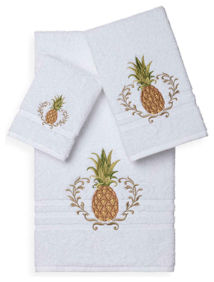 Linum Home Textiles Welcome 3-Piece Embellished Towel Set, White