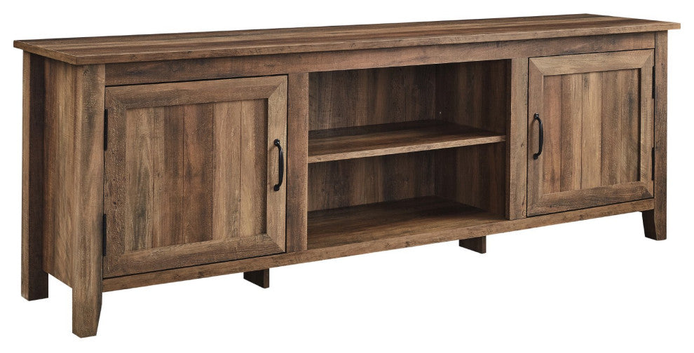 Farmhouse TV Stand, 2 Grooved Cabinet Doors and Open Shelf, Reclaimed Barnwood