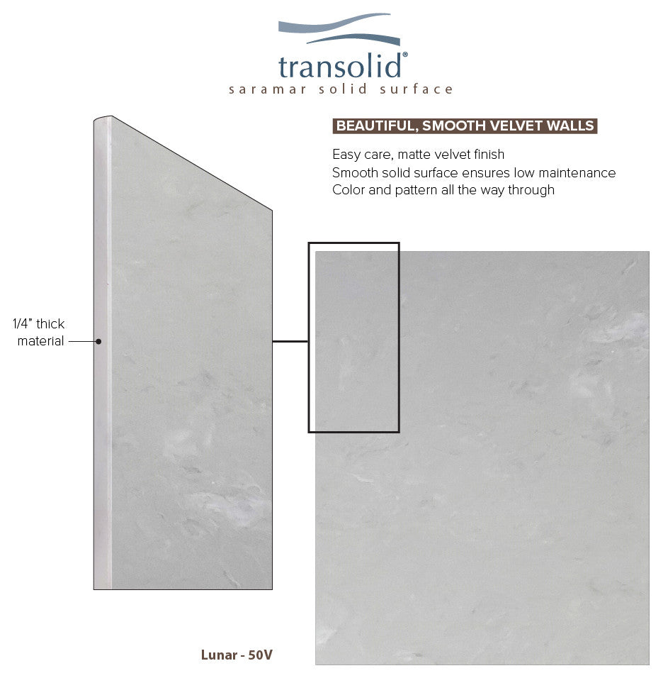 Transolid SaraMar 60"x36"x96" 3-Piece Shower Wall Kit, Lunar Velvet