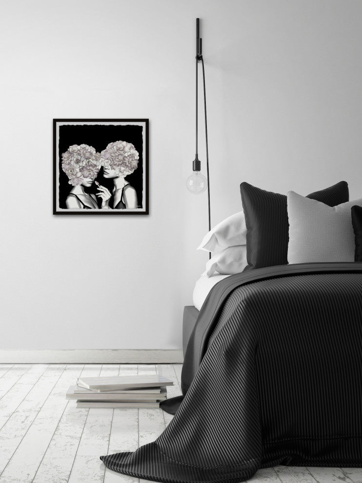 "Flower Head Twins" Framed Painting Print, 12"x12"