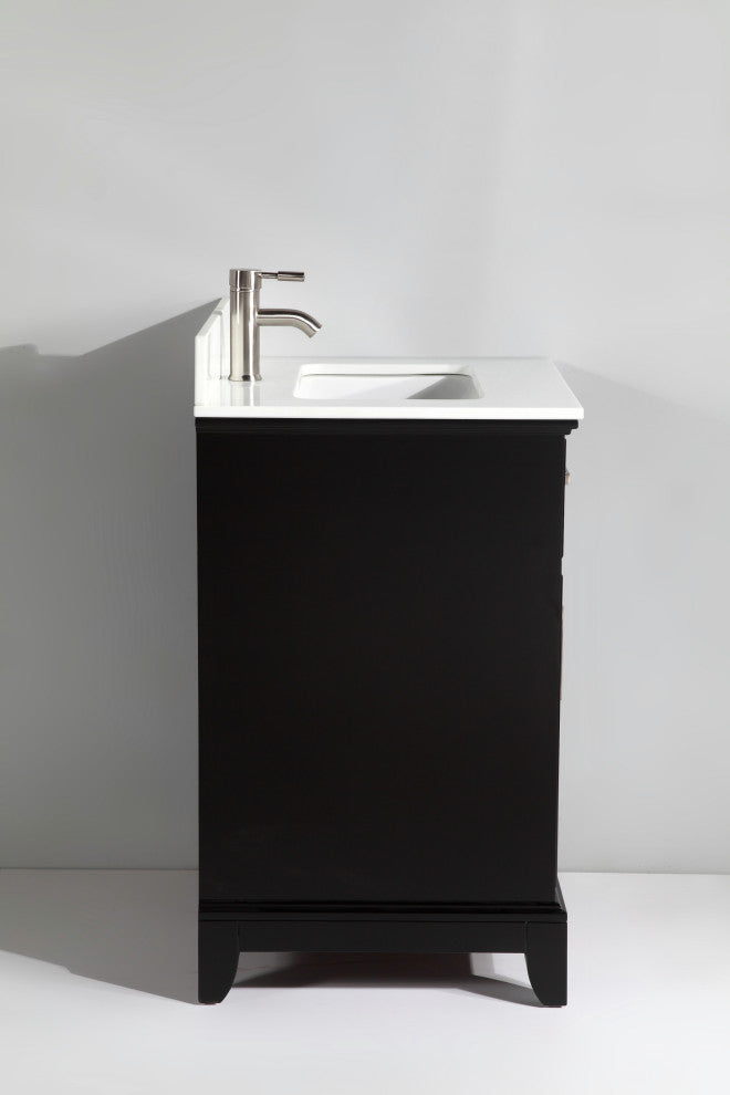 Bathroom Vanity Set With Engineered Marble Top, 24", Espresso, Led Sensor-Switch Mirror