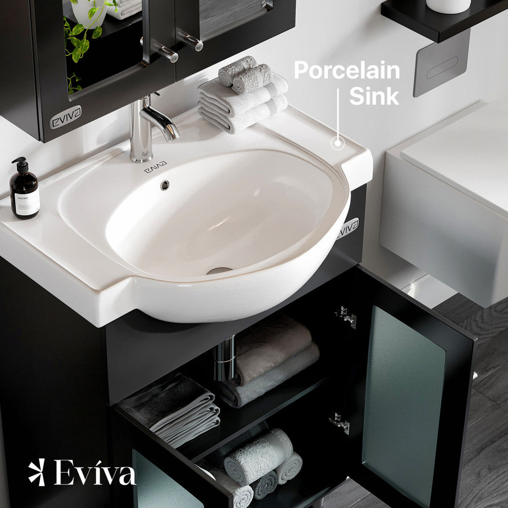 Eviva Tux 30" Espresso Transitional Bathroom Vanity Integrated Porcelain Sink