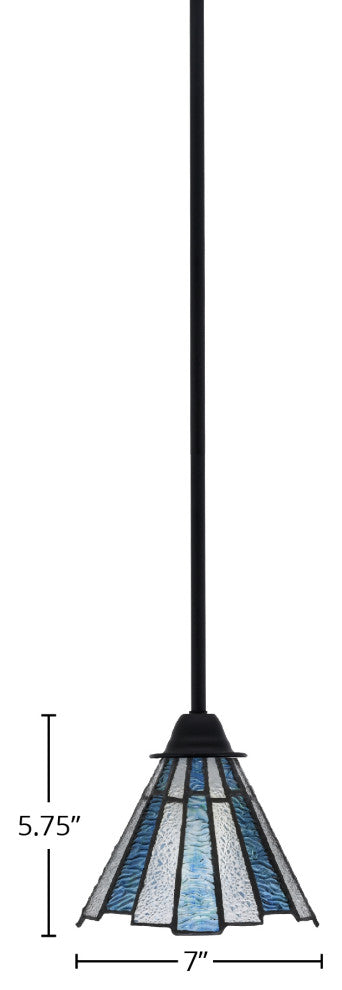 Paramount Mini Pendant, Matte Black, 7" Sea Ice Art Glass