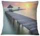Wooden Sea Bridge and Sunset Seashore Photo Throw Pillow, 18"x18"