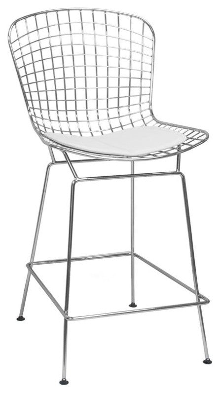 EZ Mod Chrome Wire Barstool, Pad: White