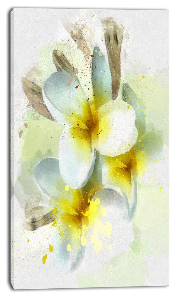 Frangipani Flowers Watercolor, Floral Canvas Art Print, 16"x32"