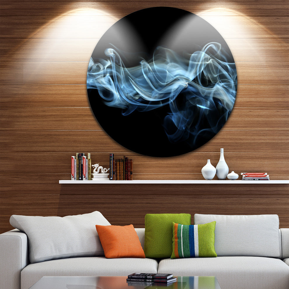 Blue Smoke In Black, Abstract Digital Art Disc Metal Wall Art, 36"