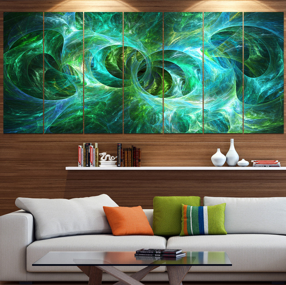 Blue Fractal Ornamental Glass, Abstract Canvas Art Print, 83"x32", 7 Panels