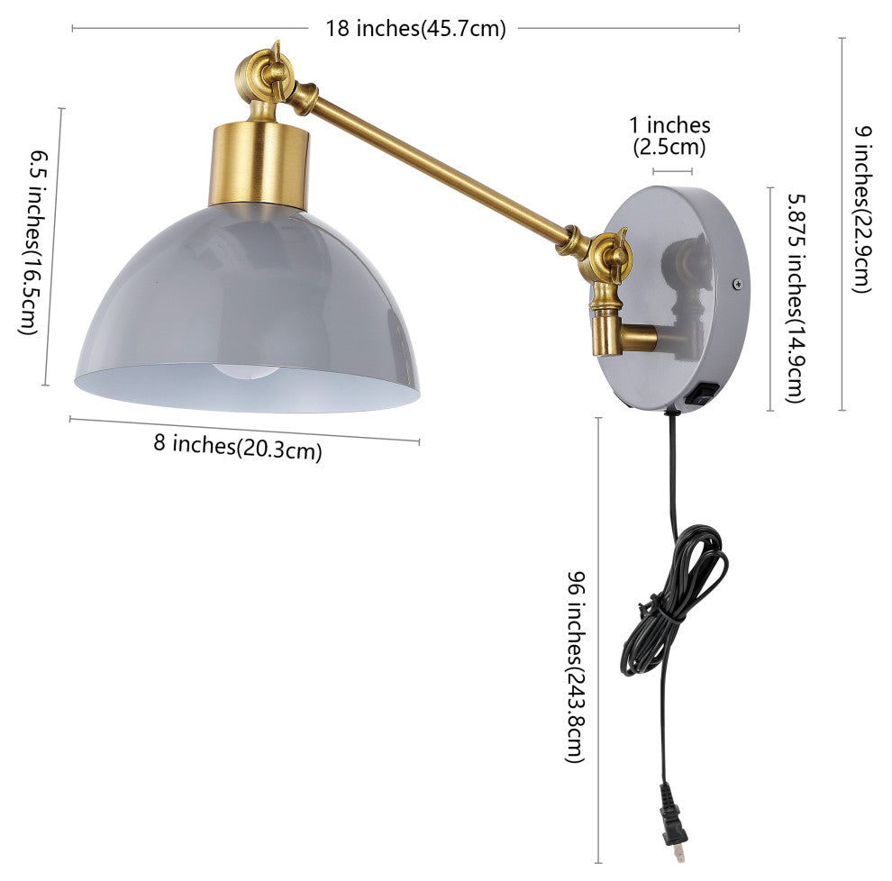 Lisa Swing Arm 1-Light Modern Midcentury Iron USB Charging Port LED Sconce, Gray