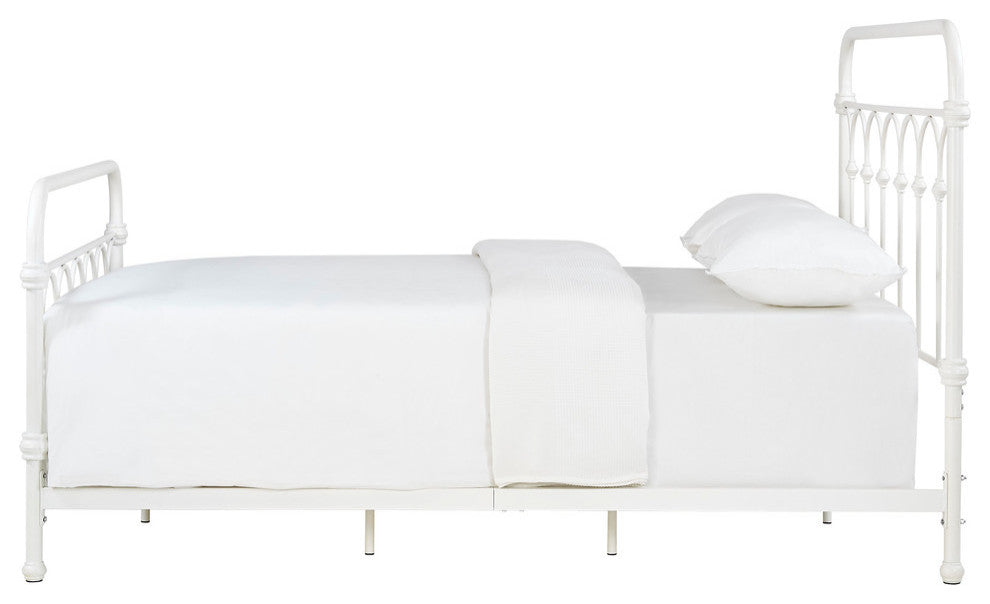 Maverick Rustic Metal Bed, Antique White, Queen