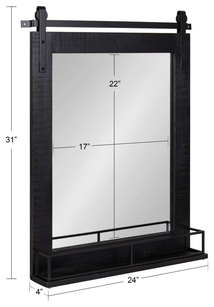 Cates Framed Wall Mirror with Shelf, Black 24x31
