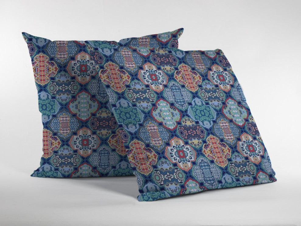 16 Turquoise Red Trellis Suede Throw Pillow