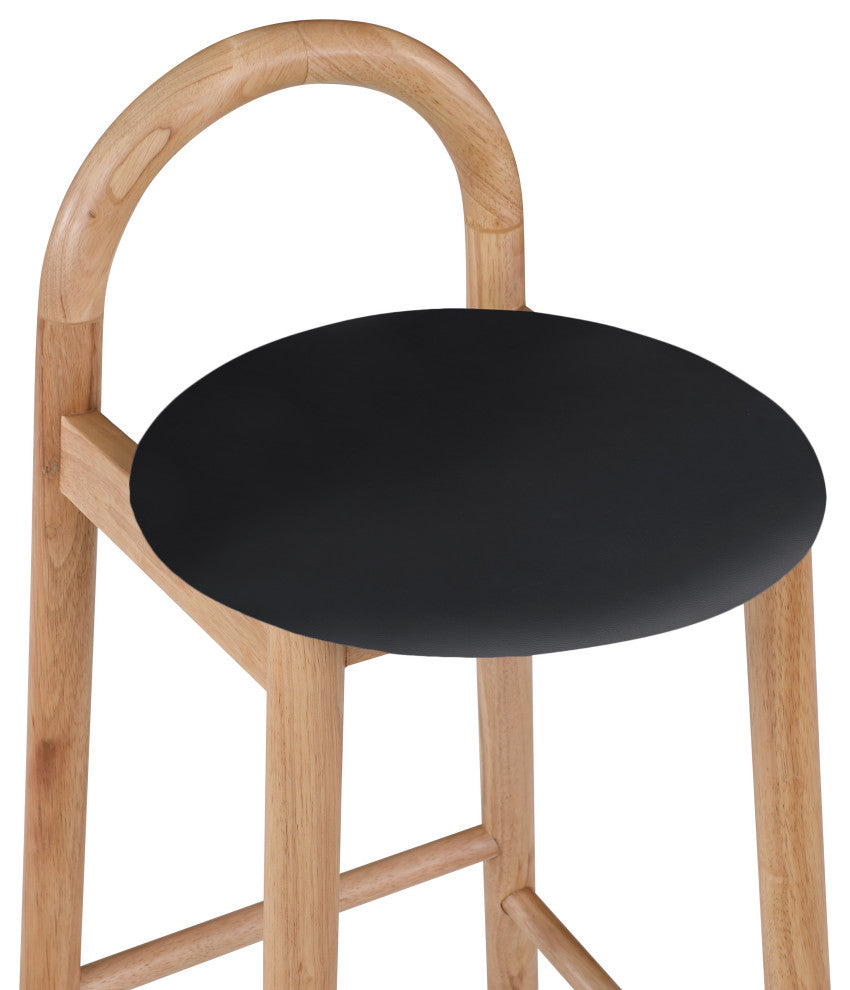 Meridian Furniture Calvin Vegan Leather Stool, Black, Natural Finish