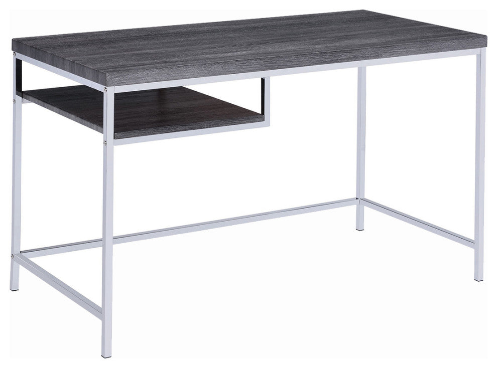 Rectangular Writing Desk with Shelf, Weathered Gray