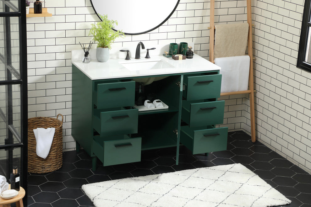 Home Living Modern Natural Oak-Light Bathroom Vanity, Green, 48"