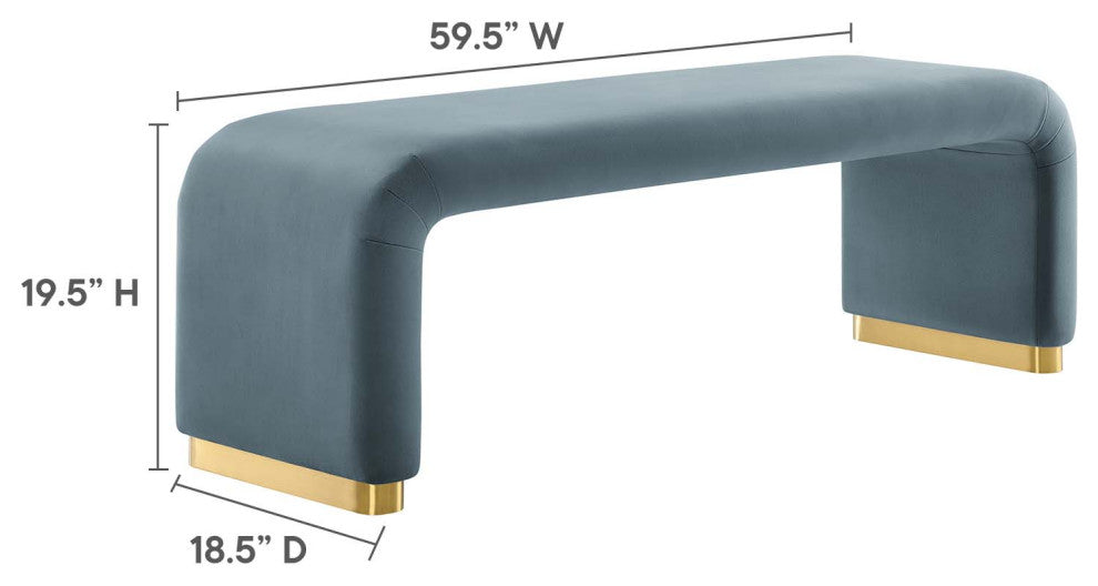 Koda Performance Velvet Waterfall Long Bench - Brass Cadet Blue