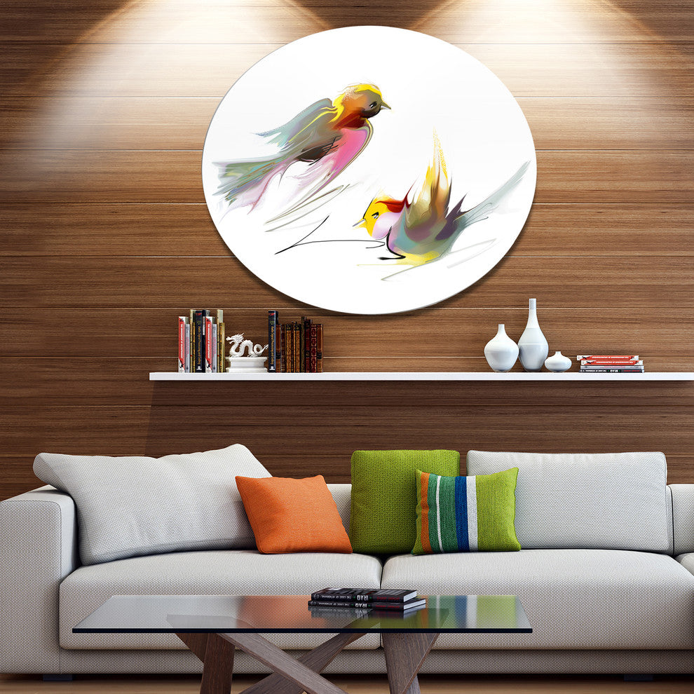 Flying Birds Illustration, Animal Disc Metal Wall Art, 38"
