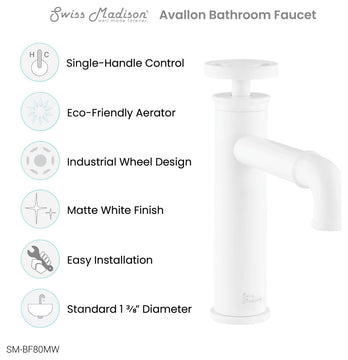 Avallon 7" Single Handle, Bathroom Faucet, Matte White