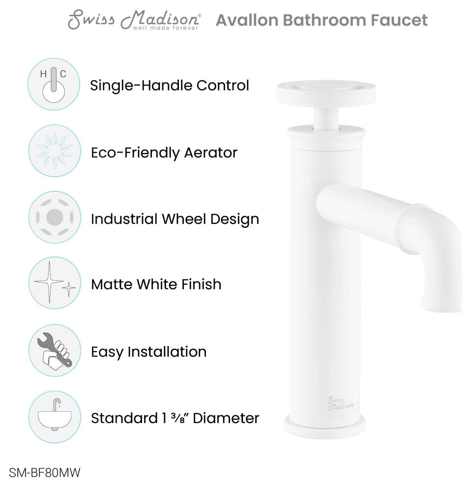 Avallon 7" Single Handle, Bathroom Faucet, Matte White