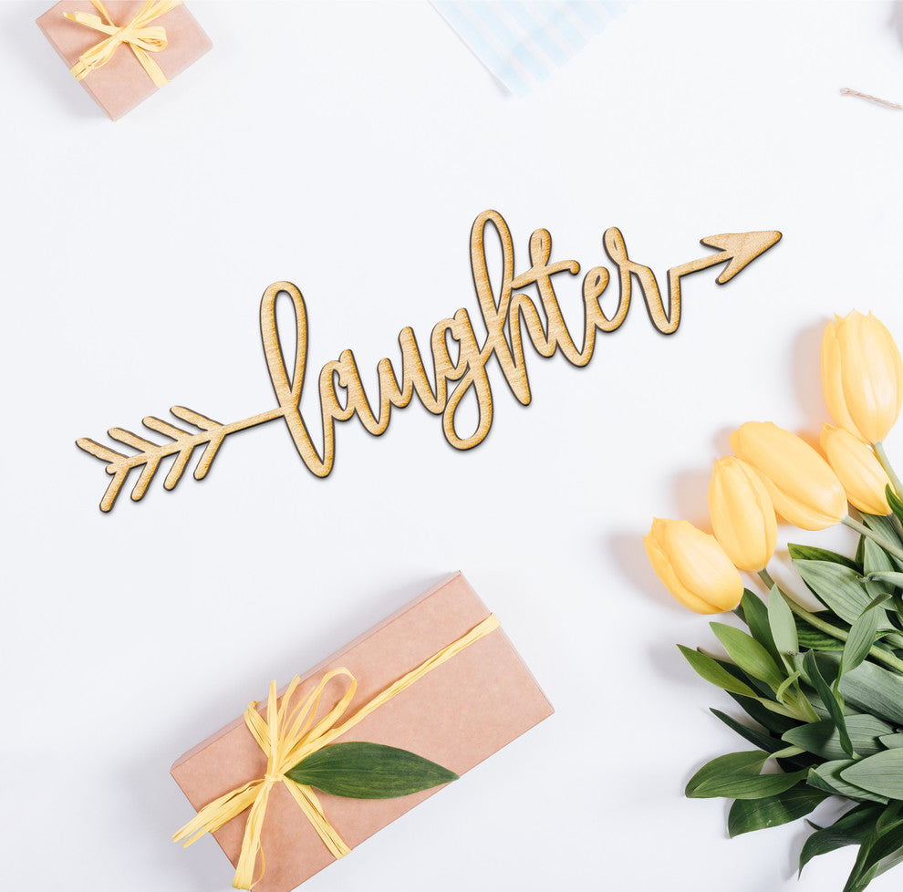 Laughter Right Arrow Wood Sign Home Decor Unfinished, 36"x11"