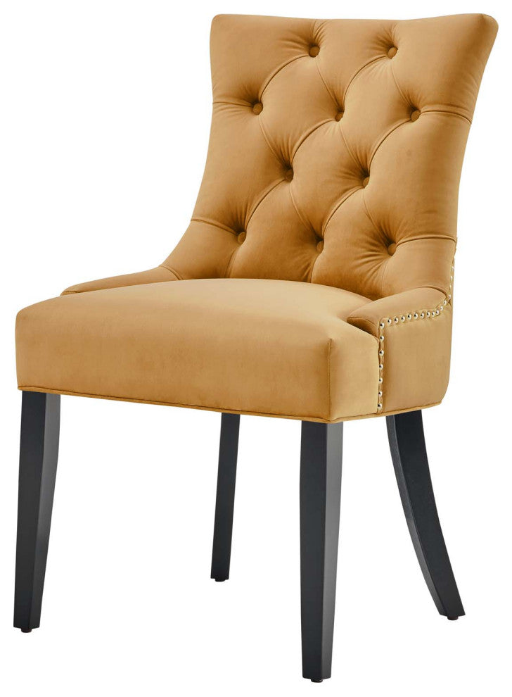 Tufted Side Dining Chair, Set of 2, Velvet, Wood, Brown, Cafe Bistro Restaurant