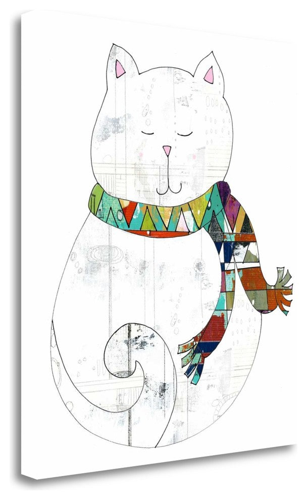 "Cat In A Scarf" By Sarah Ogren, Giclee Print on Gallery Wrap Canvas