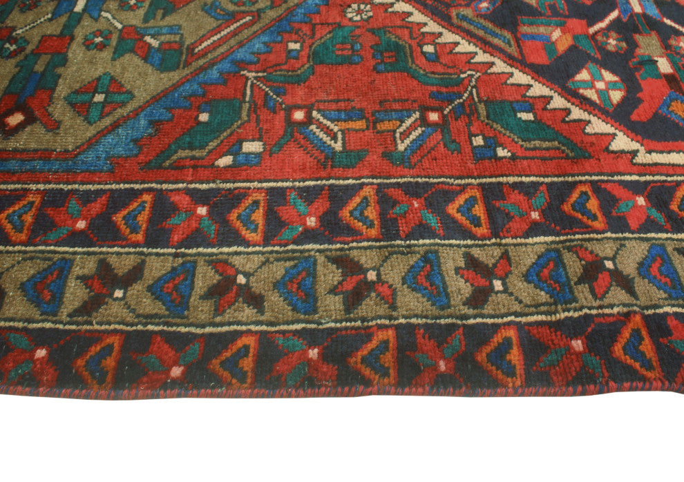 Fine Vintage Distressed Nooman Red/Navy Runner, 3'10 x 11'6