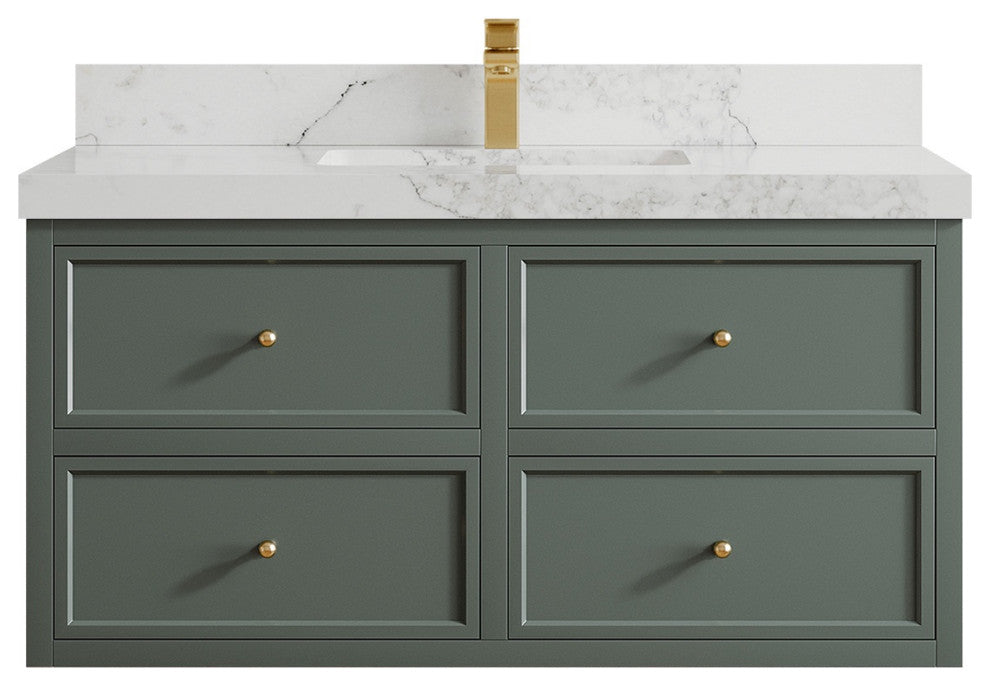 Roswell Floating 42" Single Sink Bath Vanity, Pewter Green 2" Calacatta Nuvo