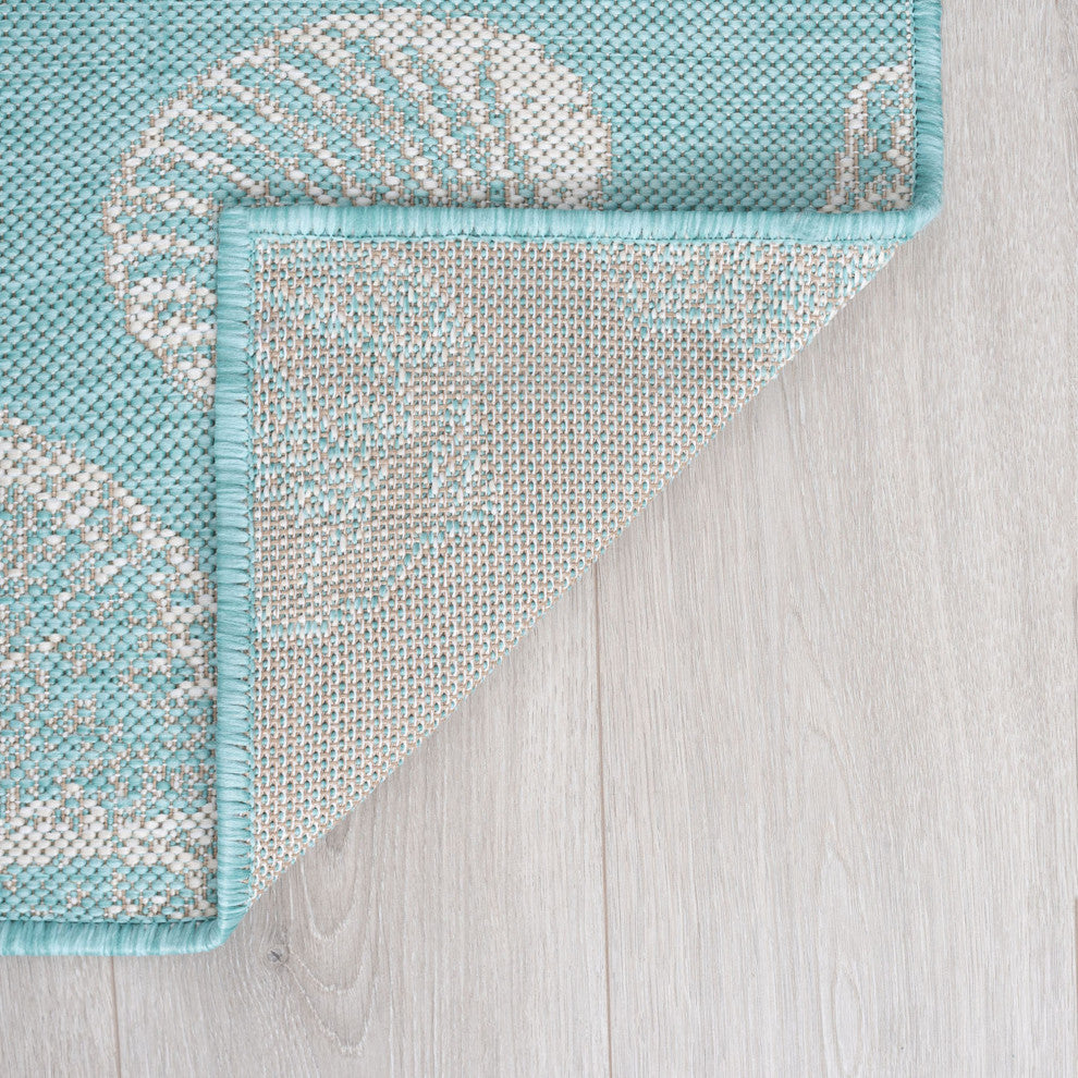 Biscayne Novelty Coastal Aqua/Cream Rectangle Indoor/Outdoor Area Rug, 9'x12'
