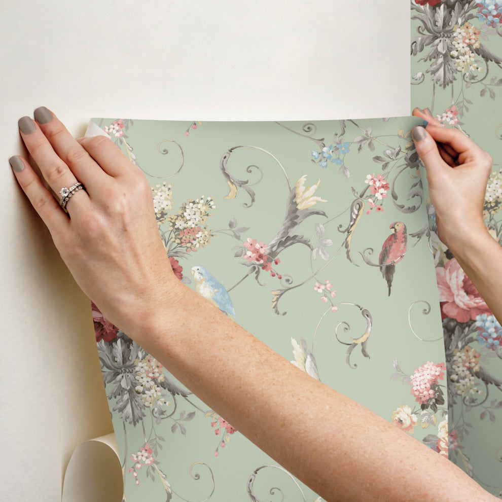 Parrots with Floral Bouquets Eucalyptus Peel and Stick Wallpaper