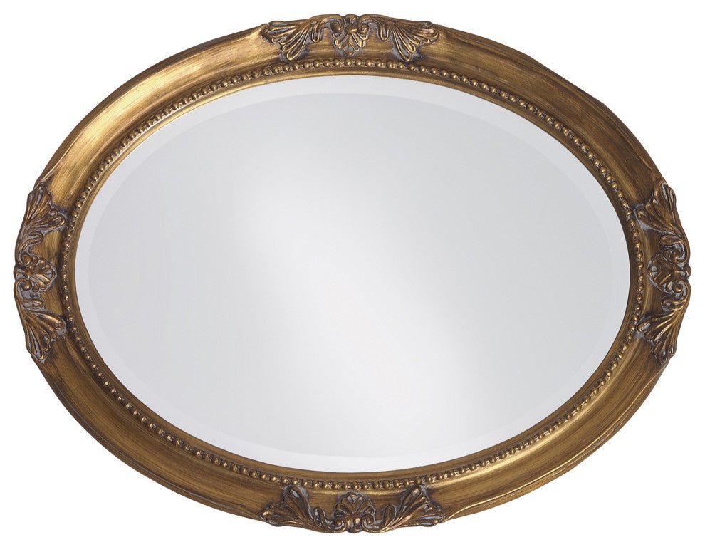 HomeRoots Oval Antique Gold Finish Mirror With Beaded Textured Frame