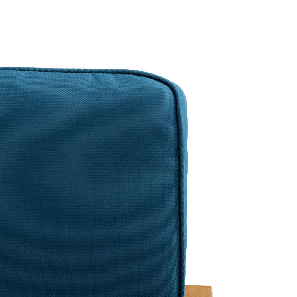 GDF Studio Samantha Outdoor Acacia Wood Double Chaise Lounge, Teak Finish/Blue